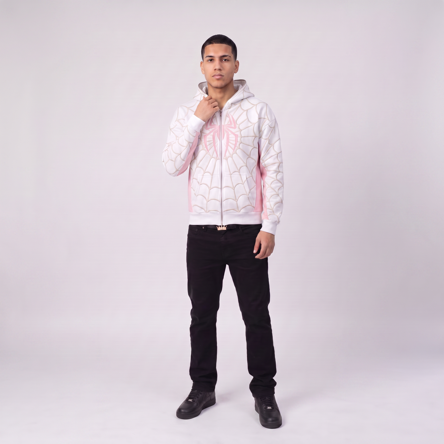 Sudadera con capucha y cremallera completa de tela de araña